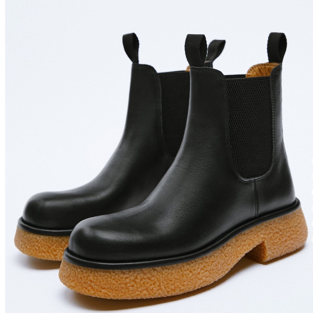 Zara Black Ankle Boots with Tan Sole